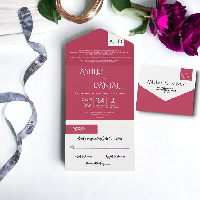 Elegant Modern Script Magenta Monogram Bröllop (Skapare uppladdad)