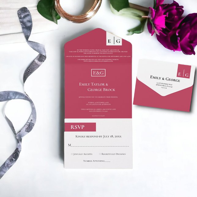 Elegant Modern Script Magenta Monogram Bröllop (Skapare uppladdad)