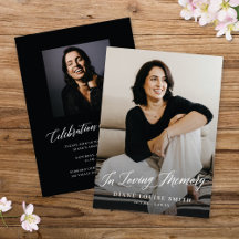 Elegant Modern Script Memorial Photo Card + Inbjud