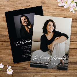 Elegant Modern Script Memorial Photo Card + Inbjud Inbjudningar