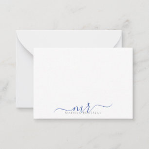 Elegant Modern Script Monogram Blue Initialer Anteckningskort