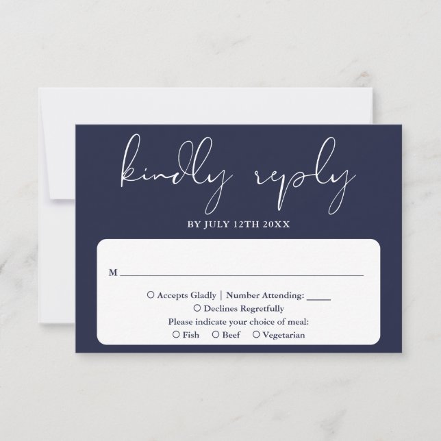 Elegant Modern Script Navy Blue Bröllop OSA Kort (Framsida)