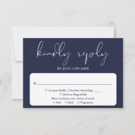 Elegant Modern Script Navy Blue Bröllop OSA Kort