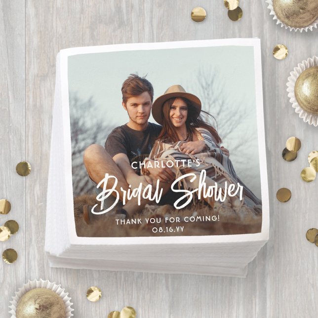 Elegant modern script och foto minimal bröllopsdus pappersservett (Skapare uppladdad)