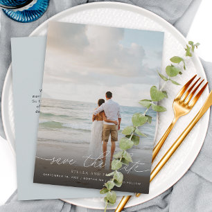 Elegant Modern Script Photo Bröllop spara datum Spara Datumet