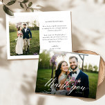Elegant Modern Script Photo Bröllop - tackkort Tack Kort<br><div class="desc">Tack för att du använder stil med den här Eleganten - Modern Script Photo Bröllop - tackkort, med plats för två av dina favoritfoton. Den rena, minimalistiska utformningen höjs av ett modernt kalligrafiskt överlägg som skapar en chic och ett sofistikerat utseende. Med plats för ett personlig-meddelande är detta kort perfektens...</div>