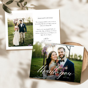 Elegant Modern Script Photo Bröllop - tackkort Tack Kort