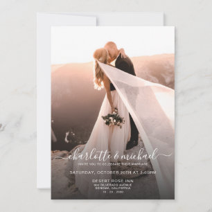 Elegant Modern Script Photo Classic Bröllop Inbjudningar