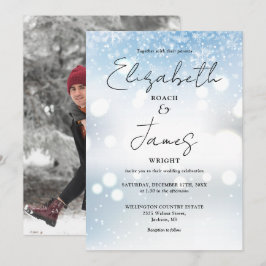 Elegant Modern Script Photo Snö Winter Wedding Inbjudningar