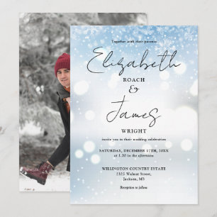 Elegant Modern Script Photo Snö Winter Wedding Inbjudningar