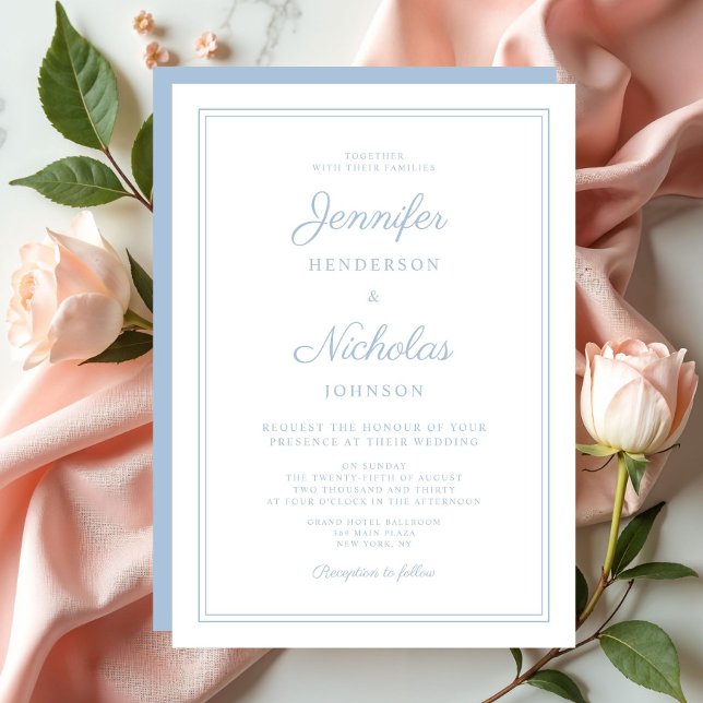 Elegant Modern Script Pudderblå Bröllop Inbjudningar (Elegant Modern Script Powder Blue Wedding Invitation)