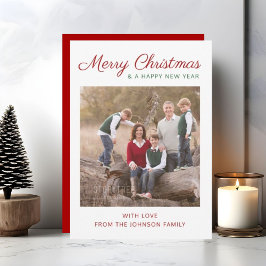 Elegant Modern Script Red-julfoto Julkort