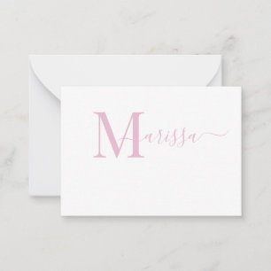 Elegant Modern Script Rosa Monogram Namn Anteckningskort