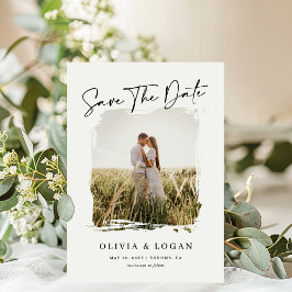 Elegant Modern Script Rustic Photo Frame Wedding Spara Datumet