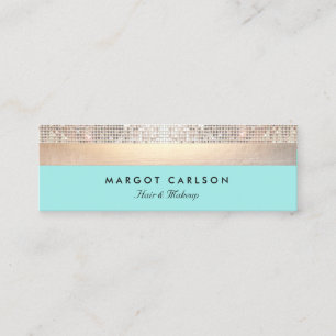 Elegant Modern Sequin och Guld Stripe-turkos Mini Visitkort