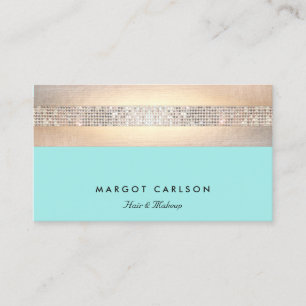 Elegant Modern Sequin och Guld Stripe-turkos Visitkort