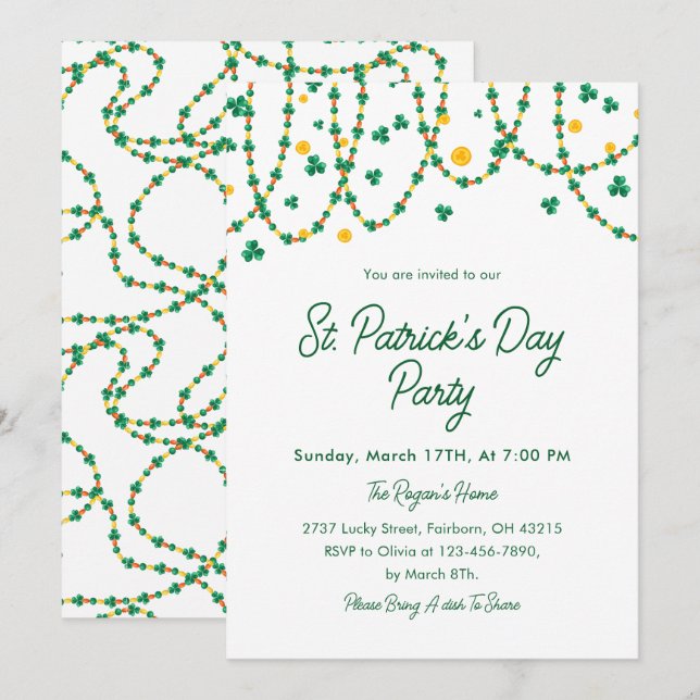 Elegant Modern Shamrock Clover Saint Patrick's Day Inbjudningar (Fram/baksida)