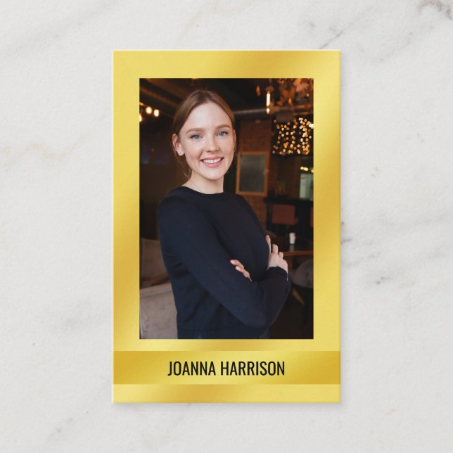 Elegant Modern Shimmery Shiny Guld Photo European Visitkort (Framsida)