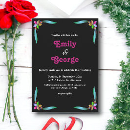 Elegant Modern Shiny Faux Foil Blommigt Bröllop Inbjudningar