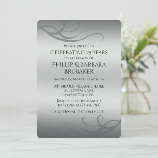 Elegant Modern Silver 25-års Bröllopsjubileum Inbjudningar