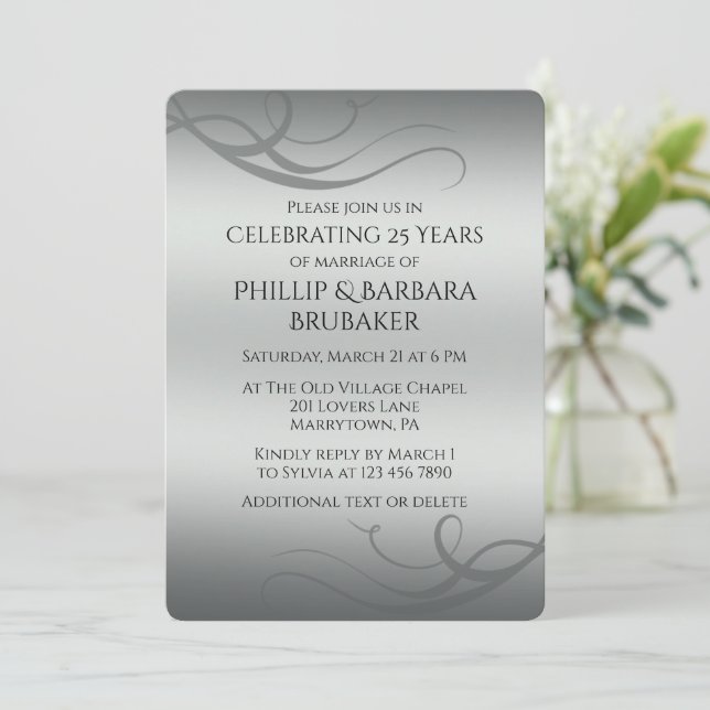 Elegant Modern Silver 25th Wedding Anniversary Inbjudningar (Stående Fram)