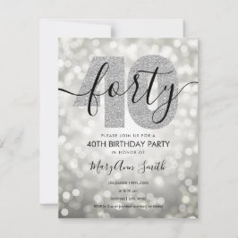 Elegant Modern Silver 40:e födelsedagen Party Inbjudningar