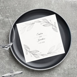 Elegant Modern Silver Botanisk Anpassad Bröllop Pappersservett