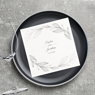Elegant Modern Silver Botanisk Anpassad Bröllop Pappersservett