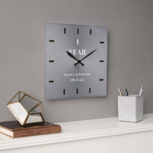 Elegant Modern Silver Bröllop-årsdagen för årsdage Fyrkantig Klocka