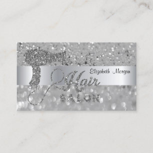 Elegant Modern, Silver Glitter Bokeh Hårfön Visitkort