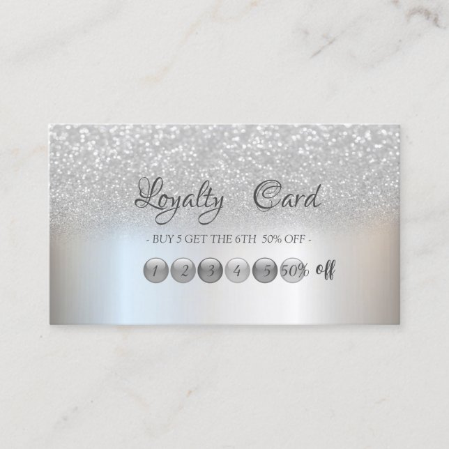 Elegant Modern Silver Glitter Bokeh Lojalitetskort (Framsida)