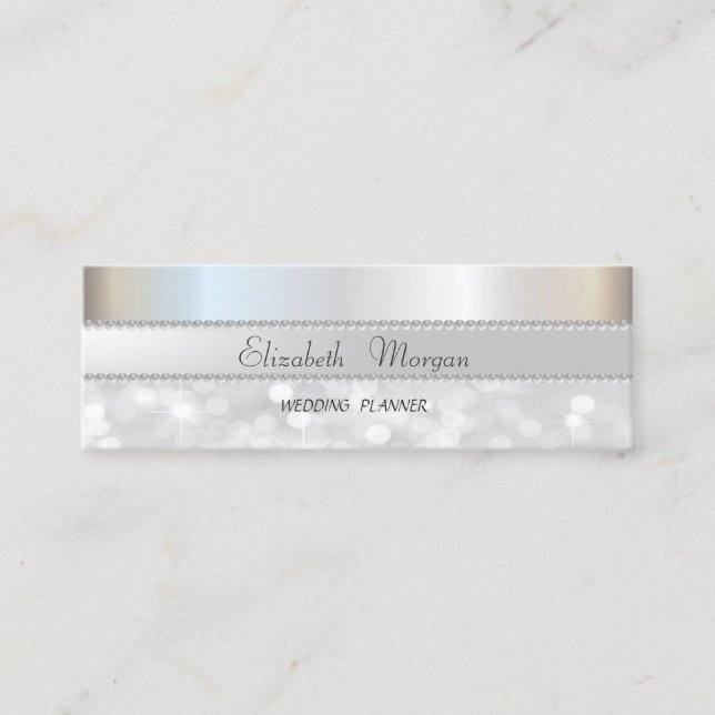 Elegant Modern Silver Glitter Bokeh,Pearls Mini Visitkort (Framsida)