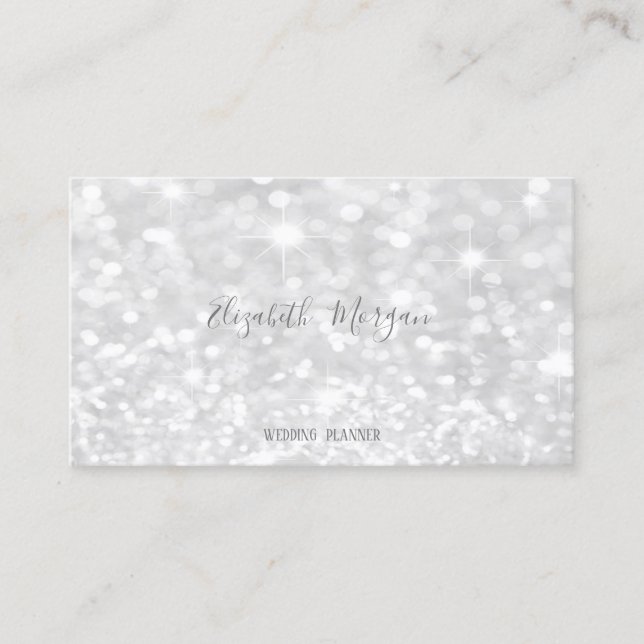 Elegant Modern Silver Glitter Bokeh Visitkort (Framsida)
