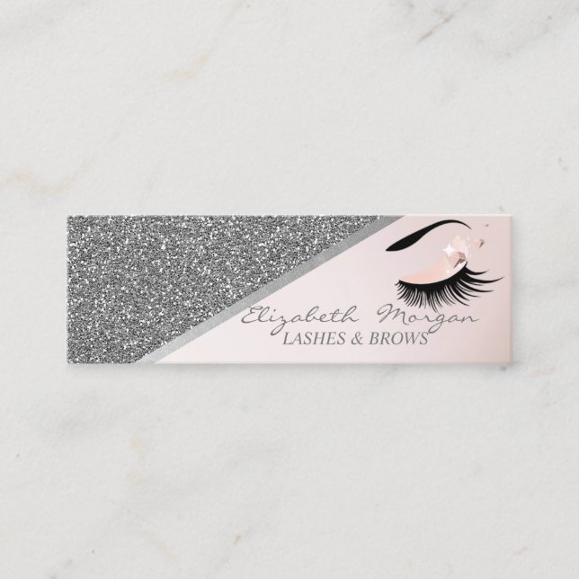 Elegant Modern Silver Glitter, Faux Lash Mini Visitkort (Framsida)