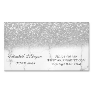 Elegant Modern Silver Glitter Marmor Magnetiska Visitkort