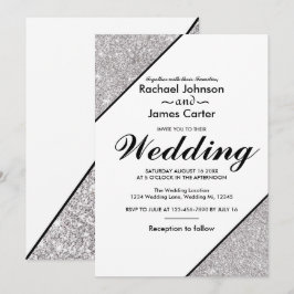 Elegant modern silver glitter mot vit bakgrund inbjudningar