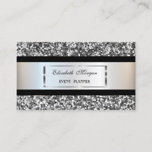 Elegant Modern, Silver Glitter Ram, Svart Rand Visitkort