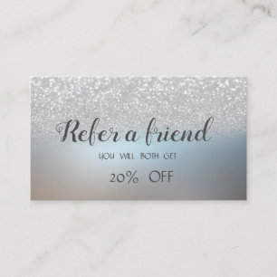 Elegant Modern Silver Glitter Referralkort Rabattkort