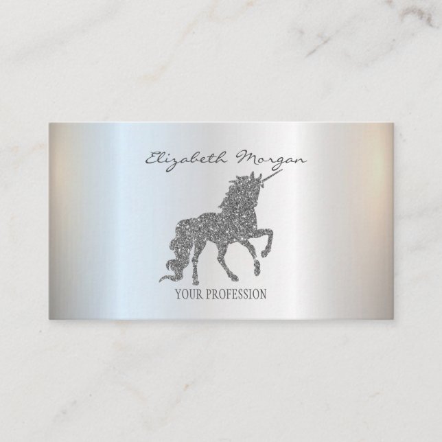 Elegant Modern Silver Glitter Unicorn Visitkort (Framsida)