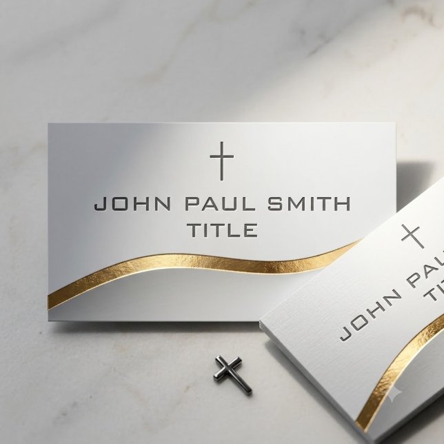 Elegant Modern Silver Guld Kristet Kors Visitkort (The gold foil effect is simulated, no metal is used in this product.)