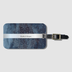 Elegant modern silver mandala randig marinblå bagagebricka