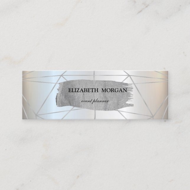 Elegant Modern Silver Penseldrag Geometrisk Mini Visitkort (Framsida)