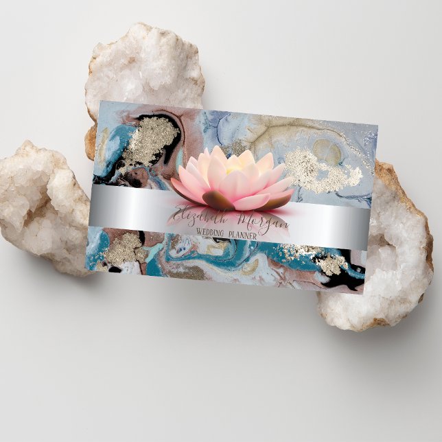 Elegant Modern Silver Rand Lotus Marble Guld Visitkort (Skapare uppladdad)