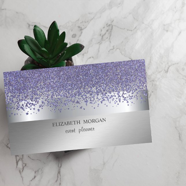 Elegant Modern,Silver Rand Violet Diamonds Visitkort (Skapare uppladdad)