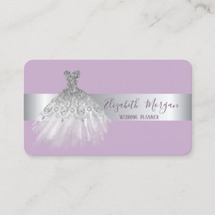 Elegant modern silverrandig glitterklänning violet visitkort