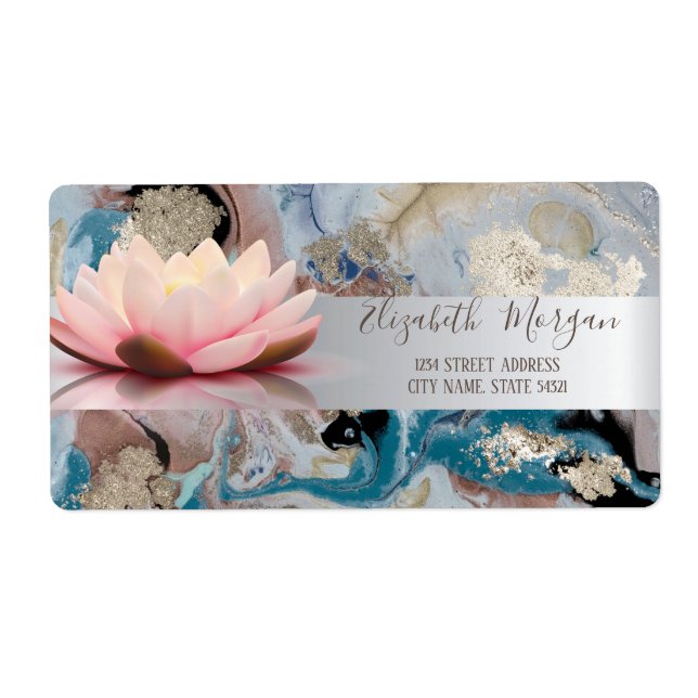Elegant Modern Silverrandig Lotus Marmor  Fraktsedel (Framsidan)