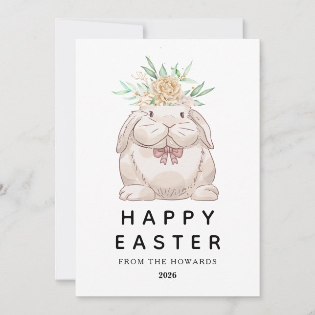 Elegant Modern Simple Bunny Happy Easter Photo Julkort (Framsida)