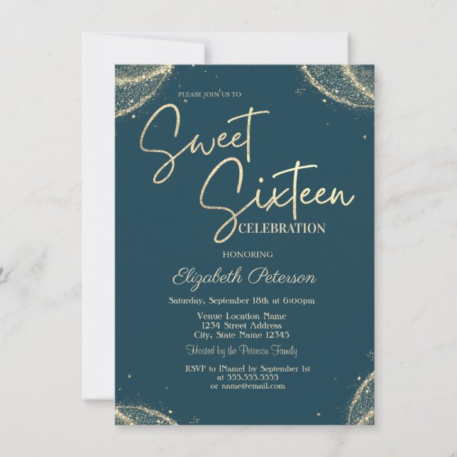 Elegant Modern Simple Gold Glitter  Sweet 16  Inbjudningar (Framsida)