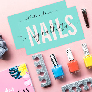 Elegant Modern Simple Mint Typography Nail Artist Visitkort