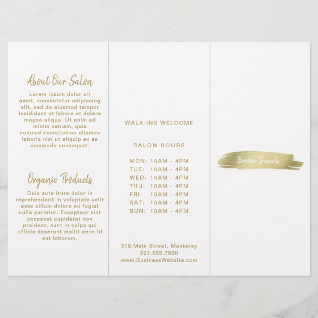 Elegant Modern Simple Salon Guld Trifold Brochure (Framsida)